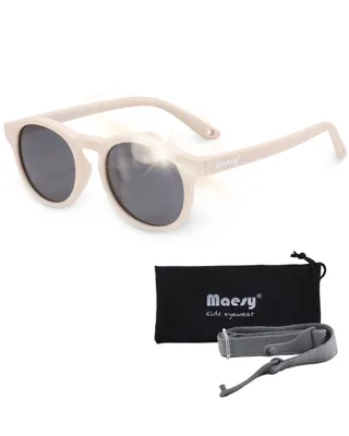 Produktbild von Maesy Baby Sonnenbrille Kinder 1-3 Jahre - Flexibel biegbar - Gummiband - Polarisierter UV400 Schutz - Jungen und Mädchen – Rund - Bowi – Beige Ecru