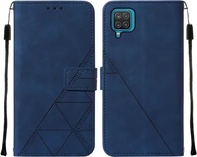 Image de Etui en cuir pour Samsung Galaxy A12 avec embossage, porte-cartes et support bleu