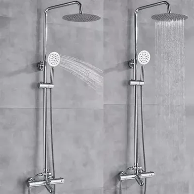 Image de Ensemble de douche, en laiton, pomme de douche de 25 cm, tuyau de 1,5 mètre, trois modes de débit, méthode de montage