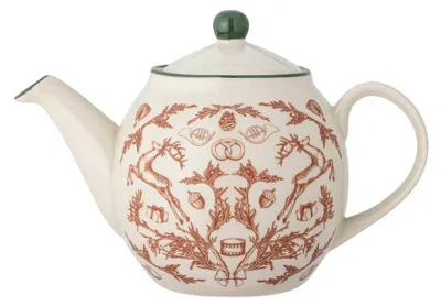 Produktbild von Bloomingville Teekanne BETH Weiß Motiv Rot Braun Motiv 900 ml Kanne mit Deckel