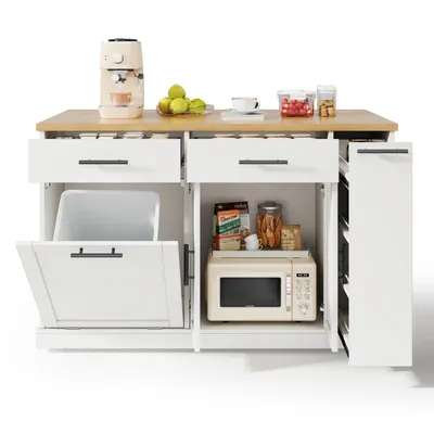 Produktbild von Küchenwagen mit Rollen, Kücheninsel auf Rollen mit klappbarer Arbeitsplatte, Servierwagen mit Schublade, Müllschrank, 120 x 70 x 93 cm, Weiß