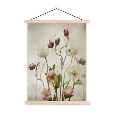 Produktbild von MuchoWow® Textilposter Blumen - Frühling - Garten - Stilleben 60x80 cm mit holzfarbenen Rahmen - Wandbild