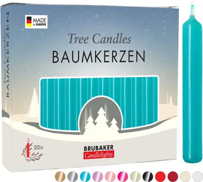 Image de BRUBAKER Bougies d'arbre en cire - Bougies de Noël pour pyramides de Noël et arcs de lumière - Bougies d'arbre de Noël en forme de pyramide, 20 pièces, turquoise