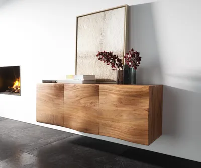Produktbild von DELIFE Sideboard New Live-Edge 145 cm Akazie Natur 3 Türen schwebend