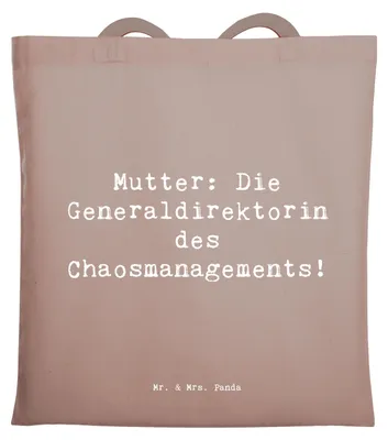 Produktbild von Mr. & Mrs. Panda Einkaufstasche Spruch Mutter Chaosmanagerin - Braun Pastell - Geschenk, Shopping Tasche, handgemacht, Muttertag, Mutterliebe, Tragetasche, Schultasche