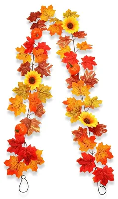 Herbstgirlande 200 cm mit Ahornblättern, Sonnenblumen & Kürbissen