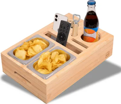 Produktbild von UNUS Couchbar Bambusholz Snackbox Sofatablett Sofa Getränkehalter