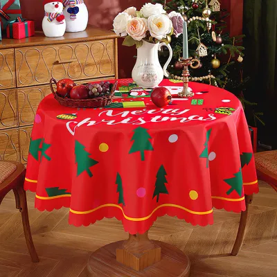 Rundes Tischdeckchen 150 cm, Schneemann Rot, wasserdicht, Weihnachten