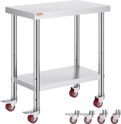 Obrázek produktu pro Pracovní stůl 30" x 18" x 34" pracovní stůl z nerezové oceli pro catering 150 kg pro nosnost stůl pro přípravu jídel komerční pracovní stůl pro kuchyňský bar restaurantar 4 nastavitelné nohy