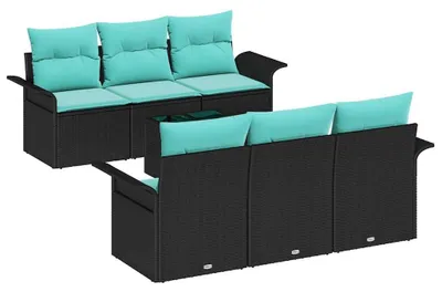 Produktbild von vidaXL Gartensofa-set 7 stk. Schwarz und Türkis Poly-Rattan