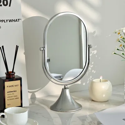 Produktbild von Freistehender ovaler Make-up Spiegel mit Ständer, Silber