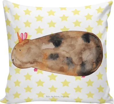 Produktbild von Mr. & Mrs. Panda Kuschel Kissen Einhorn Meerschweinchen - Weiß - Geschenk, Meerhörnchen, Unicorn, kuschelkissen 40x40, Deko, Dekokissen, bedruckt, Sofakissen, Einhörner