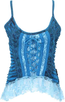 Produktbild von Boho Mittelalter Top mit Spitze - Blau, Damen, Baumwolle, Tops & T-Shirts