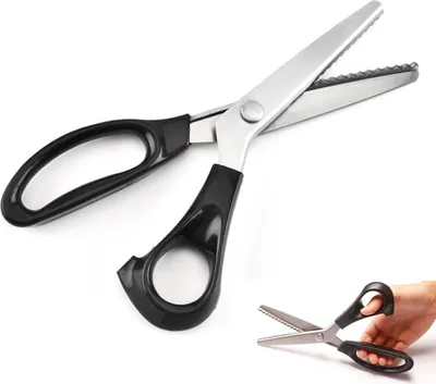 Obrázek produktu pro Zoubkované nůžky, profesionální nůžky na látku z nerezové oceli pro stříhání šicího papíru a plsti, zoubkované nůžky pro kreativní ruční práce, černé