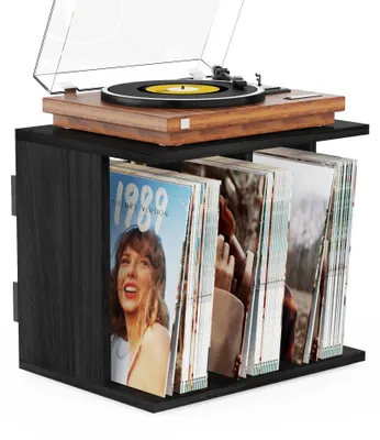 Produktbild von Schallplattenhalter Wandmontage für 100 Platten, 3 Ebenen, Holz, schwarz, für Wohnzimmer