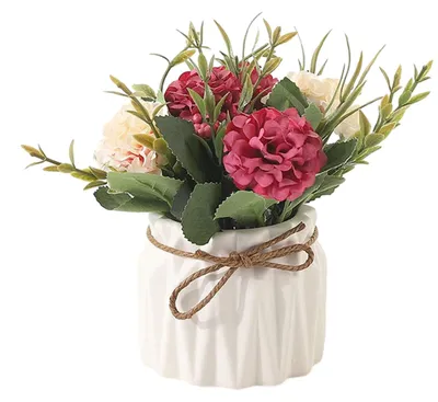 Produktbild von Künstliche Hortensie im Topf, Kleine Kunstblume mit Keramikvase, Seidenblume Dekoration für Wohnzimmer Schlafzimmer Schreibtisch