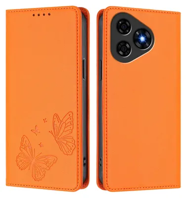 Obrázek produktu pro Kožené pouzdro pro Ulefone Note 19, motýlí ražbou, peněženkové flip pouzdro se stojánkem Oranžová