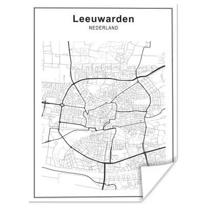 Produktbild von MuchoWow® Poster Stadtplan - Leeuwarden - Schwarz und weiß 120x160 cm - Wandbilder