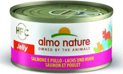 Produktbild von Almo Nature HFC Jelly, Adult, jede Rasse, Huhn, Lachs, 70 g, Ohne künstliche Farbstoffe