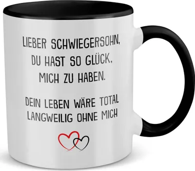 Produktbild von 22Feels Schwiegersohn Geschenk Bräutigam Hochzeit Tasse Männer Vatertag Herrentag Weihnachten Geburtstag Kaffeetasse Haferl (Weiss-Schwarz)