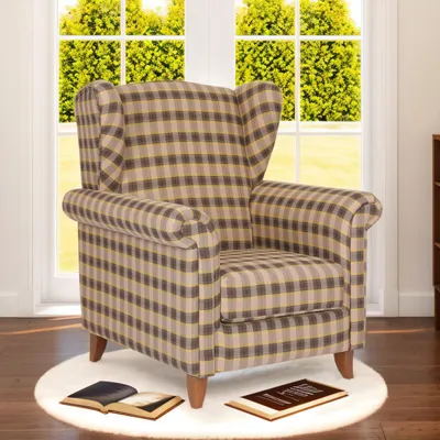 Image de Fauteuil rembourré Loretta, env. 86 x 81 x 105 cm – À carreaux & marron