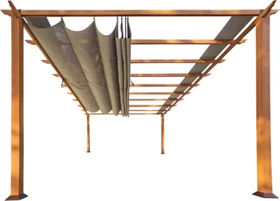 Zdjęcie produktu dla Pergola aluminiowa Paragon Outdoor Florenz 1116 z efektem drewna, jasnobrązowa/brązowa 350x505x236 cm