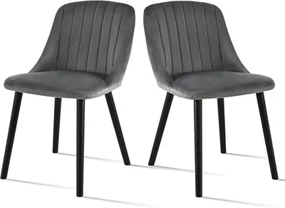 Imagen del producto de Sillas para comedor, juego de 2, color , patas de madera. Sillas para cocina, sillas tapizadas, sillas para sala de estar. Sillas de comedor de terciopelo, color gris oscuro