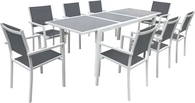 Produktbild von Ausziehbare Gartenmöbel FIRENZE aus grauem Textilene 8-Sitzer - Weißaluminium