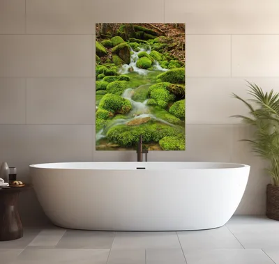 Produktbild von Wallario wasserfestes Poster selbstklebend 70 x 100 cm, Moosiger Bach, Badezimmerposter Spritzschutz mit Hochglanzoberfläche in Glasoptik