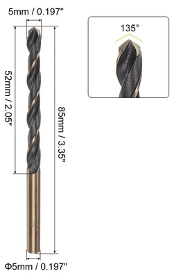 Produktbild von 6 Stš¹ck HSS Spiralbohrer Set 5 mm, Schwarze Nitrid- und Gold-Titanbeschichtung, Runder Griff, Metall Bohrer fš¹r Edelstahl, Aluminium, H?lzern und Hartplastik