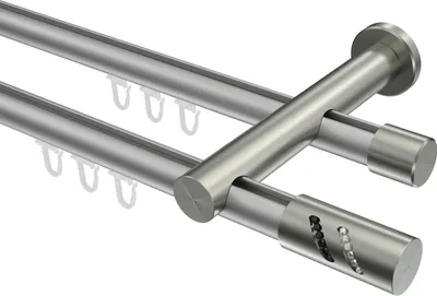 Produktbild von Interdeco Innenlaufstange / Gardinenstange mit Innenlauf Silbergrau / Edelstahl-Optik, Typ Platon Zoena (Glitzerzylinder), 20 mm Ø 2-läufig, 540 cm