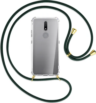 Produktbild von Handykette Backcover-Schutzhülle mit Band (Metall goldfarben) für Nokia 2.4 - dunkelgrün