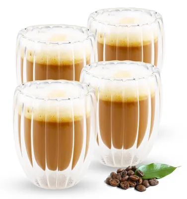 Image de Verres à café à double paroi, motif texturé, lot de 4, 330 ml