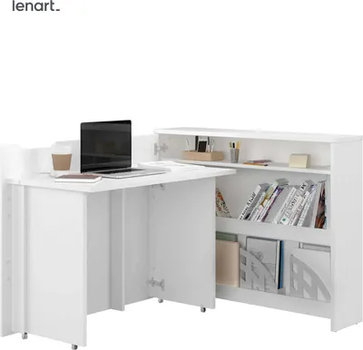 Produktbild von Klappbarer Schreibtisch Lenart WORK CONCEPT CW-01L (Linke) WEIß MATT Ausziehbarer Computertisch auf Rollen, Regale, Büroschreibtisch, Eckschreibtisch, Freistehender Schreibtisch