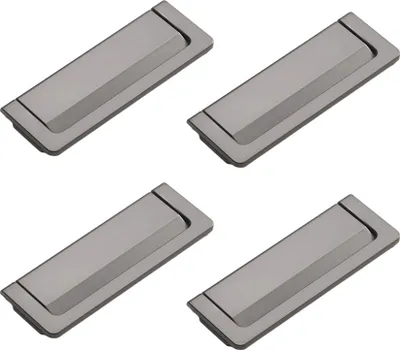 Image de 4pcs alliage de zinc Poignée de meuble cachée Sacs Portes Tiroir Poignée Flush Ring Pull, Distance du trou 96mm(Frost Grey)