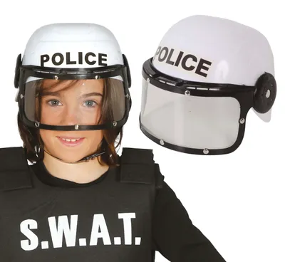 Productafbeelding van Politie kostuum, helm, wit, carnaval accessoires, speelgoed, uniform, kinderkleding, rollenspel, fantasie, kleur: wit