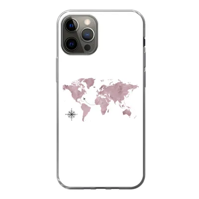 Produktbild von MuchoWow® Handyhülle Schutzhülle Hülle für iPhone 13 Pro Weltkarte - Rosa - Flugzeug Silikon Softcase Handy Hülle - Handy-Tasche