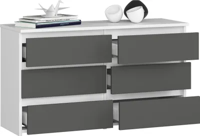 Image de BDW, Commode, 6 tiroirs, 100x57, Armoire, Sideboard, Wiess / Gris