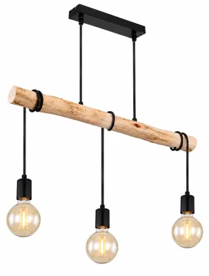 Productafbeelding van Globo Pendelleuchte Hängelampe Gregor Schwarz/Natur Holz max. 3 x 60W E27 kürzbar