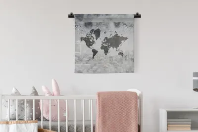Produktbild von MuchoWow® Wandteppich Wandbehang Weltkarte - Pflanzen - Grau 60x60 cm Tapisserie Dekoration Wandtuch - Dekorationen - Wand Decke