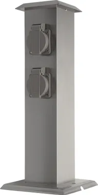 Produktbild von Grafner Edelstahl Gartensteckdose mit 4 Steckdosen, IP54, eckig, Klarlack-Beschichtung, Energiesäule Mehrfachsteckdose Outdoor Metall Außensteckdose 4-fach