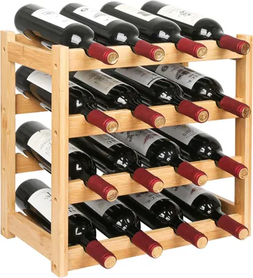 Image de Étagère à vin en bambou, 4 niveaux, capacité pour 16 bouteilles, idéale pour la cuisine