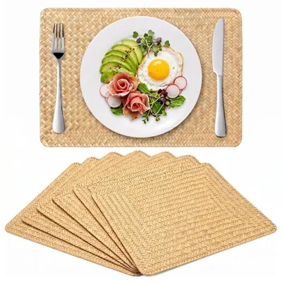 6 Seegras-Platzsets, rechteckig, 45x30 cm, handgeflochten