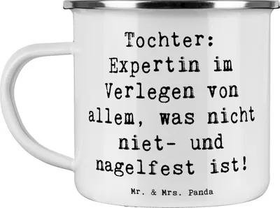 Produktbild von Mr. & Mrs. Panda Teetasse Spruch Tochter Expertin - Weiß - Geschenk, Emaille Tasse, Teebecher, Geschenke, Chaos, Freude, Kaffeepott, Liebenswert, Becher, Lächeln, Pott