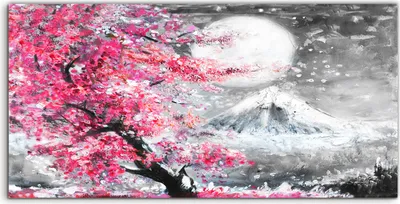 Produktbild von Coloray - Glasbild - 120x60 cm - Wandbild - Glasbilder - Landschaft mit Kirschblütenbaum & Berg