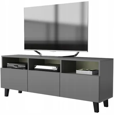 Zdjęcie produktu dla szafka rtv pod telewizor szara matowa 150 cm 3 półki na nóżkach