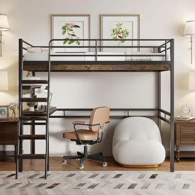 Produktbild von Etagenbett mit Schreibtisch – Bett mit Stauraum – Platzsparend – EN747- – 204 x 149,5 x 180 cm – Schwarz