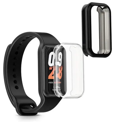 Produktbild von kwmobile 2x Silikon Hülle für Xiaomi Smart Band 8 Active / Redmi Band 2 Schutzhülle - Fullbody Display Cover Set aus Silikon - Transparent Schwarz