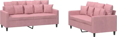 Zdjęcie produktu dla vidaXL 2-częściowa sofa z poduszkami różowy aksamit