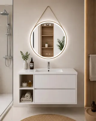 ORIGEN BATH ZEUS Badmöbel mit Waschbecken 80x45 cm, links, Weiß